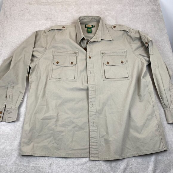 Cabelas Mens Shirt 2XL Beige Cotton Long Sleeve Button-Up - Picture 7 of 7